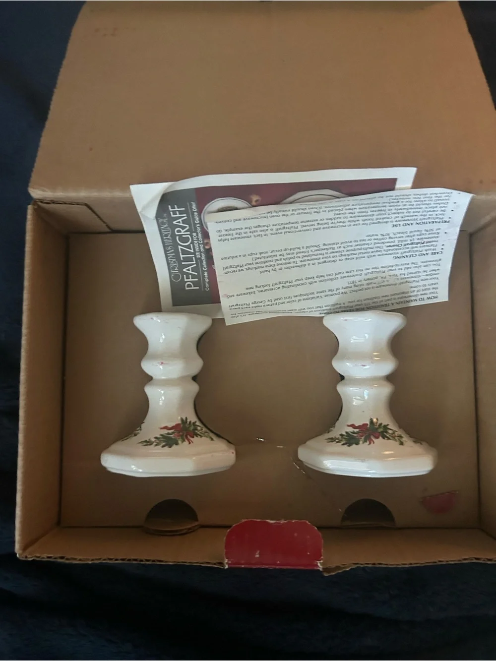 Pfaltzgraff Christmas Heritage White Candlestick Pair